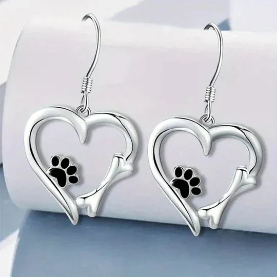 Yaritza - Silver Paw & Heart Drop Earrings