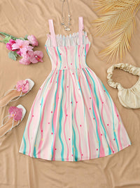 1950s Ruffled Square Neck Sleeveless Floral Print Swing Dress