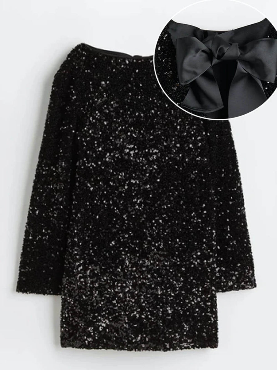 Janice | Women's Sequin Dress with Bow Tie Closure