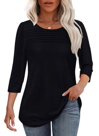 Tessa | Women's 3/4 Sleeve Pleated Top Scoop Neck Casual Everyday Top