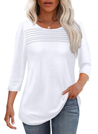 Tessa | Women's 3/4 Sleeve Pleated Top Scoop Neck Casual Everyday Top