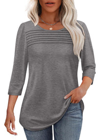 Tessa | Women's 3/4 Sleeve Pleated Top Scoop Neck Casual Everyday Top
