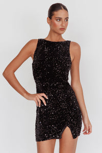 Bedazzle Opened Back Sequin Mini Dress