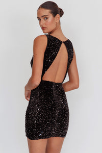 Bedazzle Opened Back Sequin Mini Dress