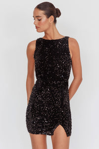 Bedazzle Opened Back Sequin Mini Dress