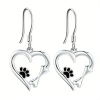 Yaritza - Silver Paw & Heart Drop Earrings