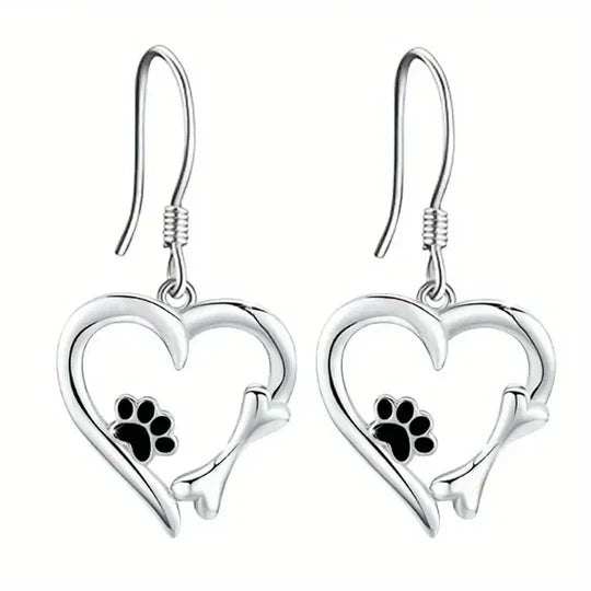 Yaritza - Silver Paw & Heart Drop Earrings