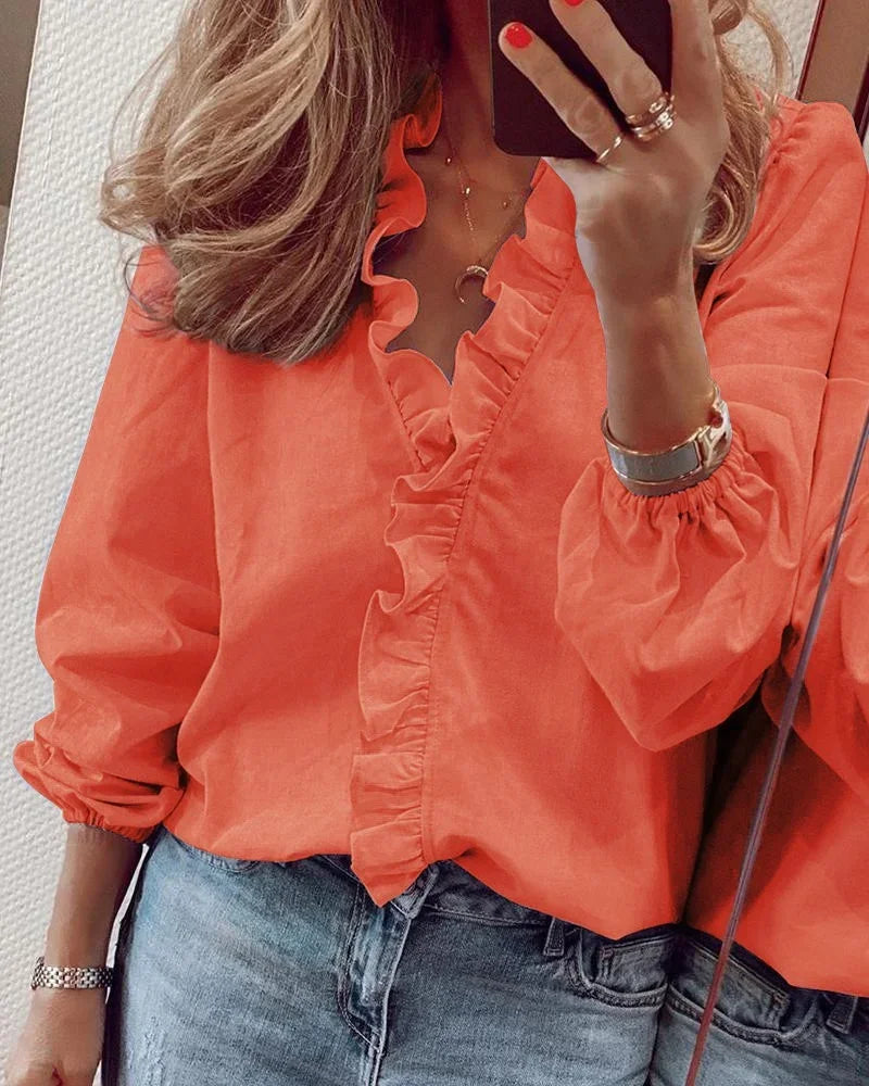 Katharina | Women's Elegant Ruffle Trim Wrap Blouse