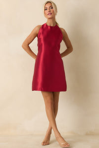 Vivienne Red Satin Halter Mini Dress