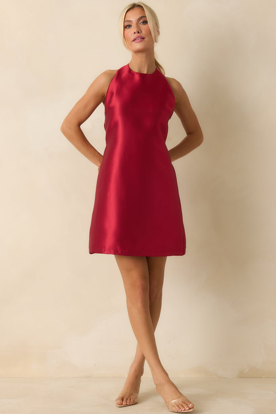 Vivienne Red Satin Halter Mini Dress
