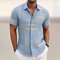 Men's Geometric Plaid Shirt Short Sleeve