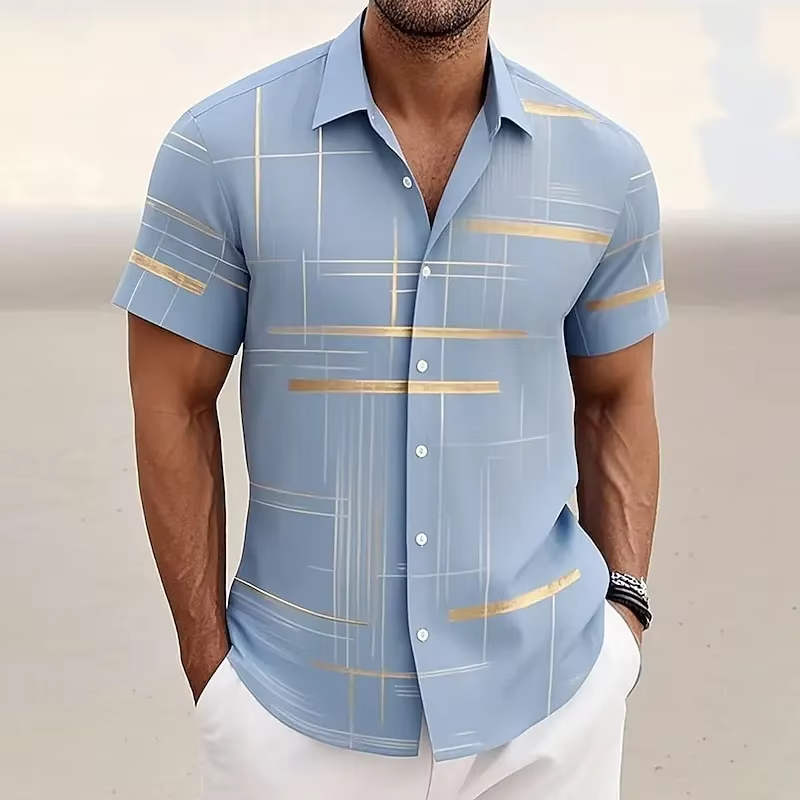 Men's Geometric Plaid Shirt Short Sleeve