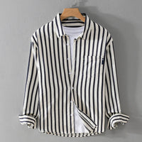 Men's Striped Shirt - Long Sleeve - Button Front - Spread Collar