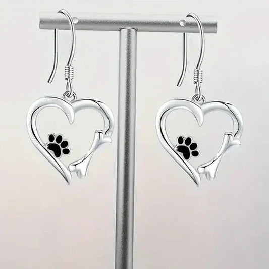 Yaritza - Silver Paw & Heart Drop Earrings