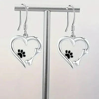 Yaritza - Silver Paw & Heart Drop Earrings