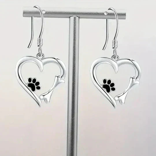 Yaritza - Silver Paw & Heart Drop Earrings
