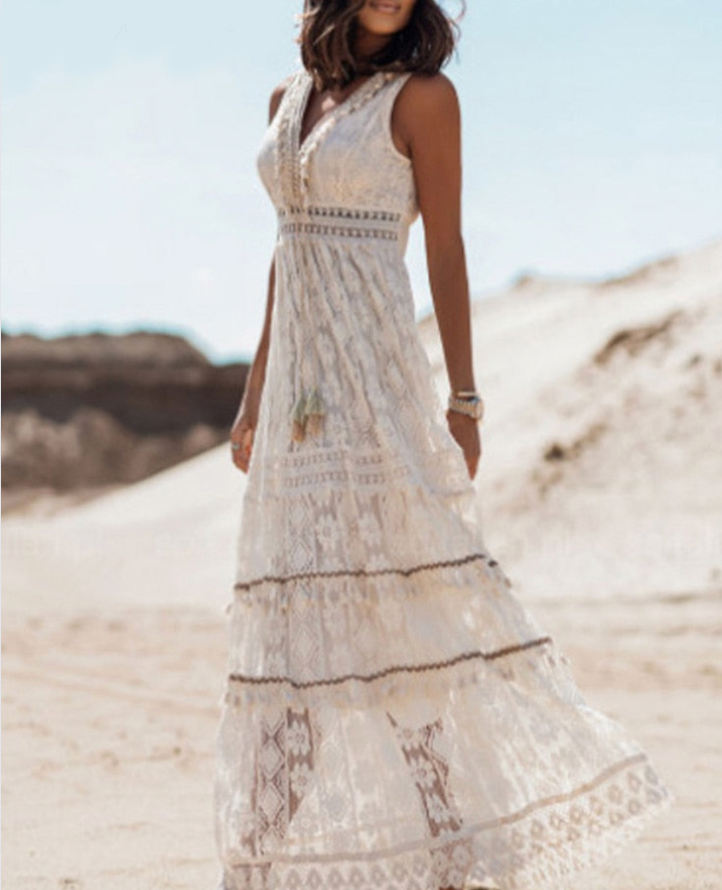 Women's Lace Maxi Dress V-Neck
