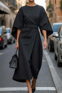 Jasmine | Elegant Dress with Lantern Sleeves and Belt