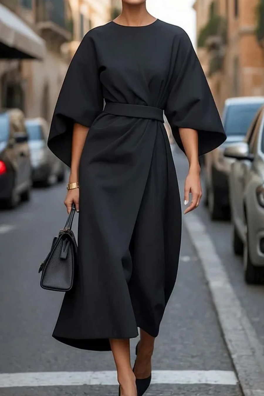 Jasmine | Elegant Dress with Lantern Sleeves and Belt