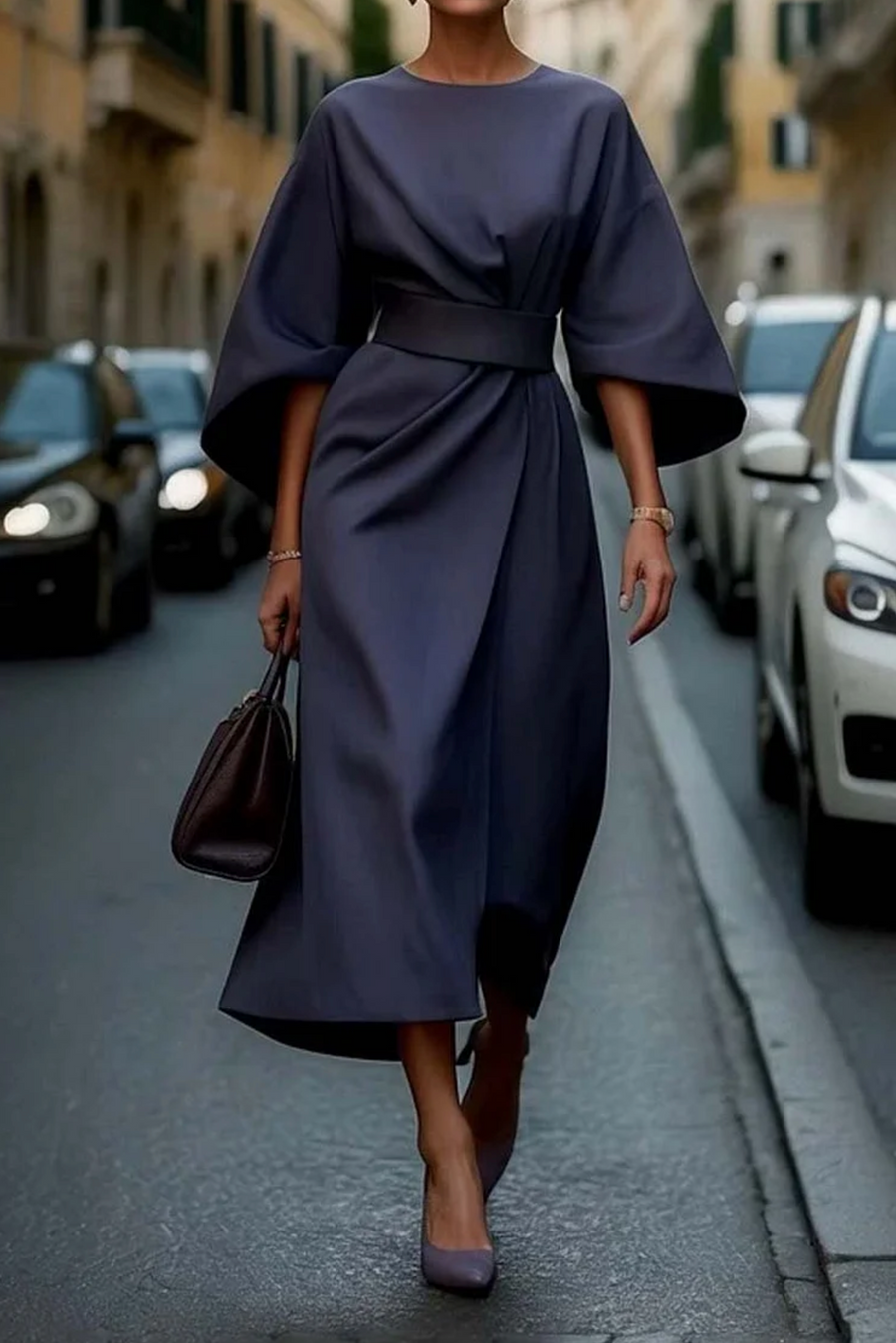 Jasmine | Elegant Dress with Lantern Sleeves and Belt