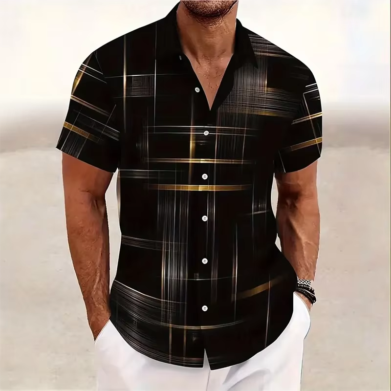Men's Geometric Plaid Shirt Short Sleeve