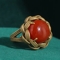 Gold Weave Round Agate Ring