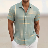 Men's Geometric Plaid Shirt Short Sleeve