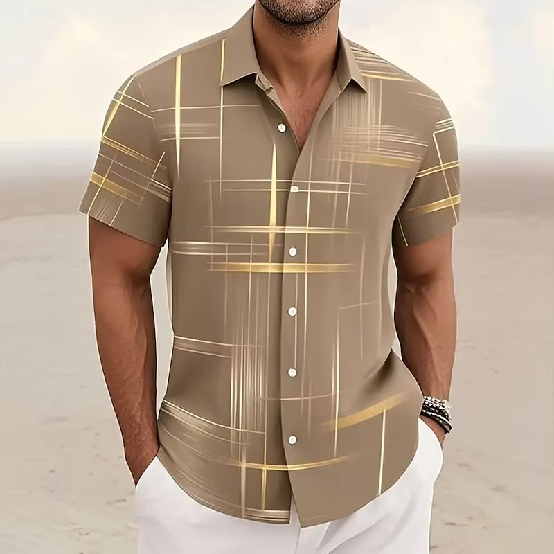 Men's Geometric Plaid Shirt Short Sleeve