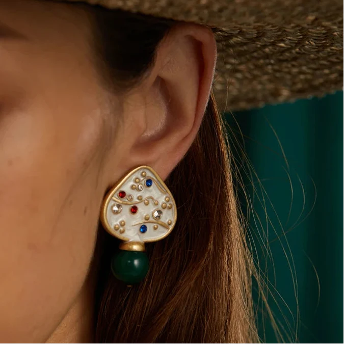 Sophisticated Enamel Mushroom Pearl Earrings