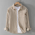 Men's Striped Shirt - Long Sleeve - Button Front - Spread Collar