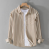 Men's Striped Shirt - Long Sleeve - Button Front - Spread Collar