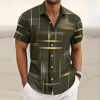Men's Geometric Plaid Shirt Short Sleeve