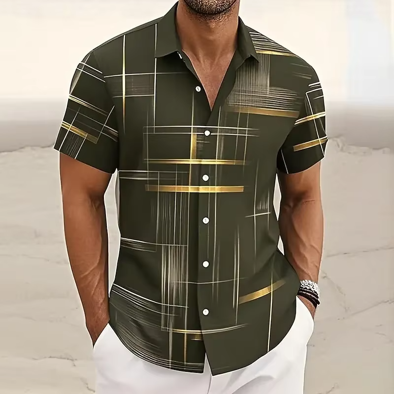 Men's Geometric Plaid Shirt Short Sleeve
