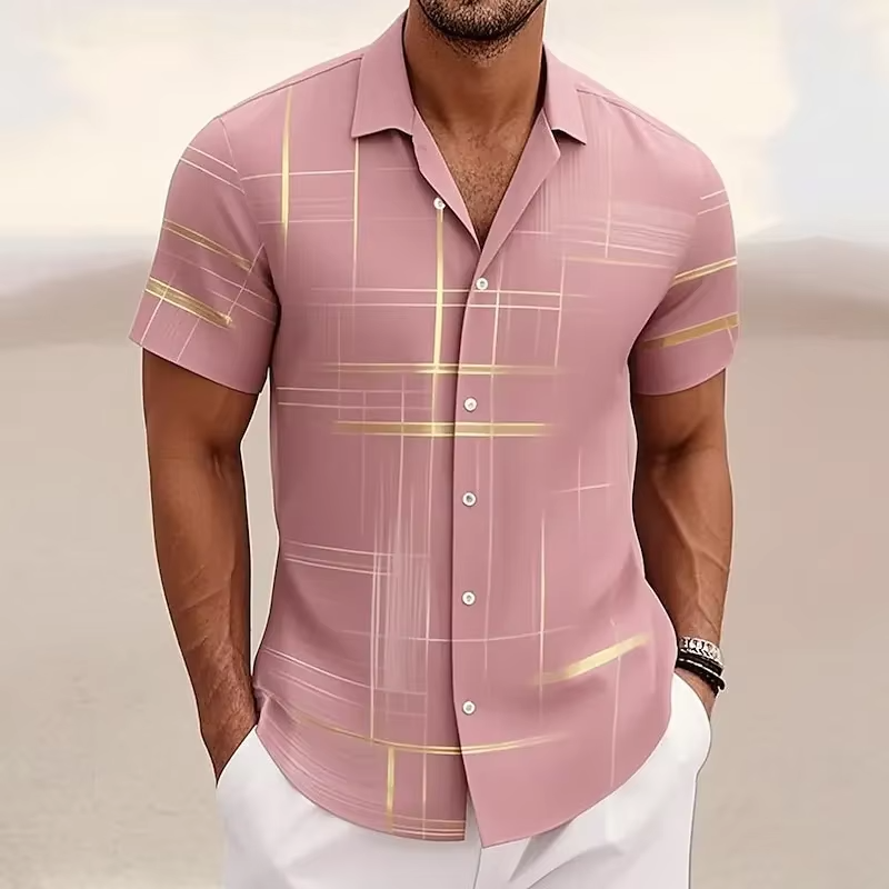 Men's Geometric Plaid Shirt Short Sleeve