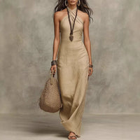Women's Halter Cross Over Sleeveless - Maxi Length Dress