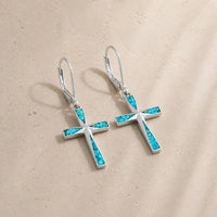 Silver Turquoise Cross Earrings