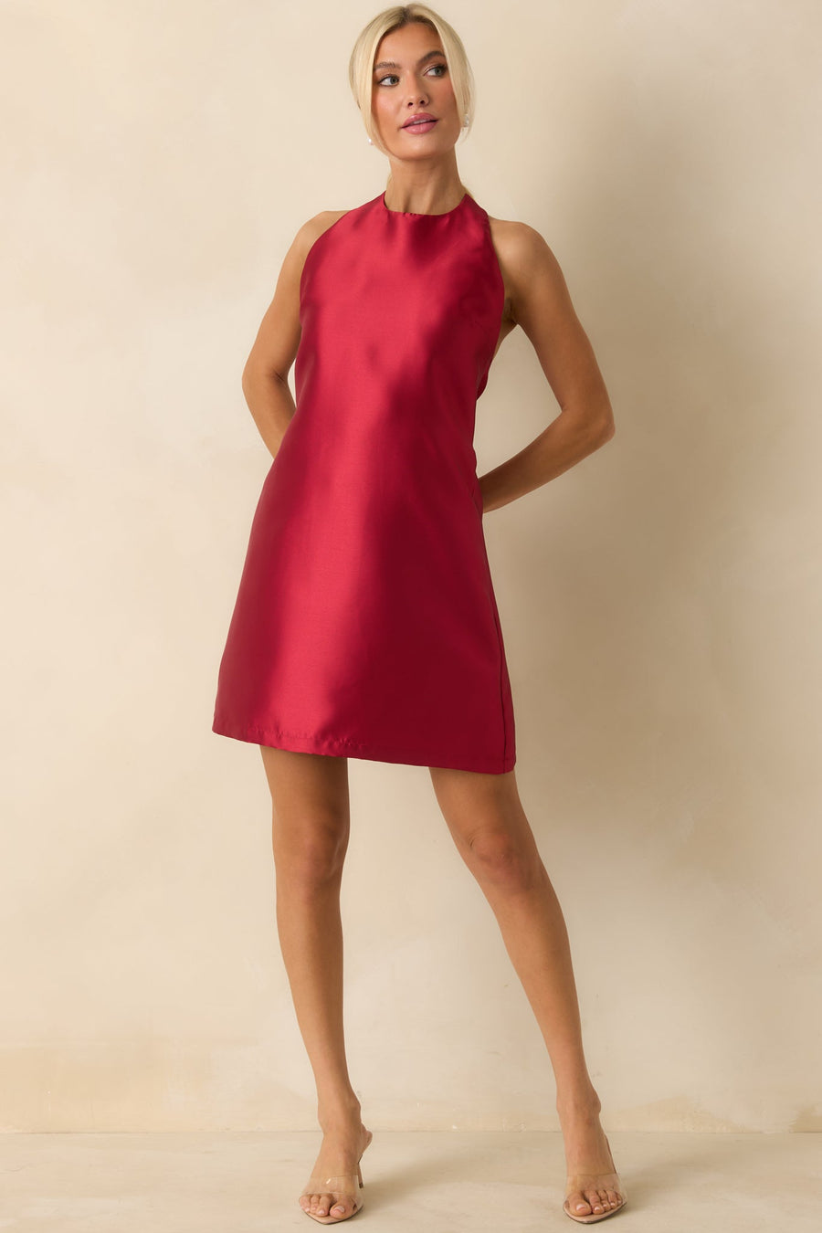 Vivienne Red Satin Halter Mini Dress