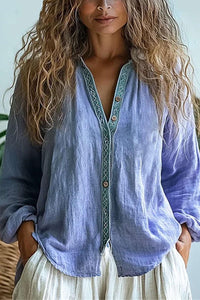 Women's Lavender Solid V-Neck Long Sleeves Shirt