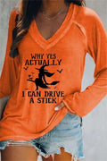 Women's Halloween Orange Witch Letter Print V Neck Blouse