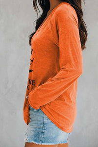 Women's Halloween Orange Witch Letter Print V Neck Blouse