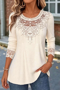 Women's Cream Solid Round Neck Long Sleeves Sweater