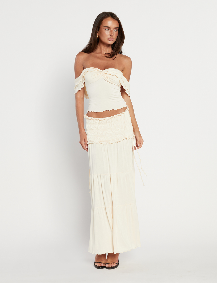 Denali Maxi Skirt in Brown Dot
