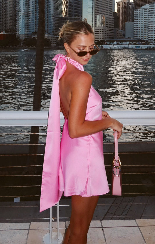 Lisa Mini Dress ~ Pink Luxe Satin