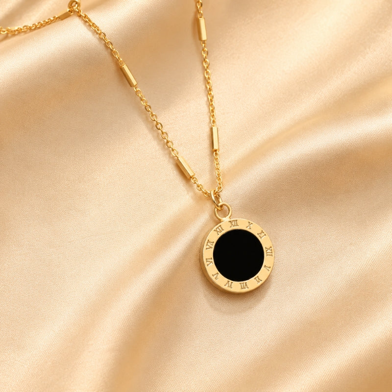 Lustrous Black Plate Necklace