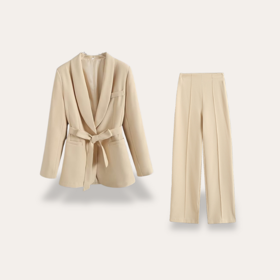 Regine | Women's Belted Blazer and Wide Leg Trouser Two-Piece Set