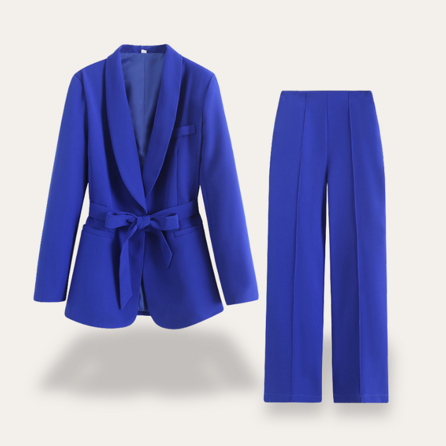 Regine | Women's Belted Blazer and Wide Leg Trouser Two-Piece Set