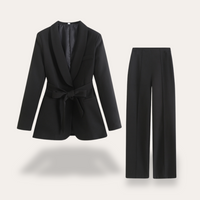 Regine | Women's Belted Blazer and Wide Leg Trouser Two-Piece Set