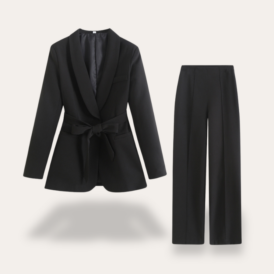 Regine | Women's Belted Blazer and Wide Leg Trouser Two-Piece Set