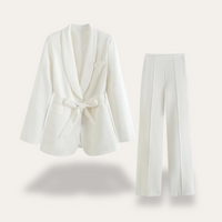 Regine | Women's Belted Blazer and Wide Leg Trouser Two-Piece Set