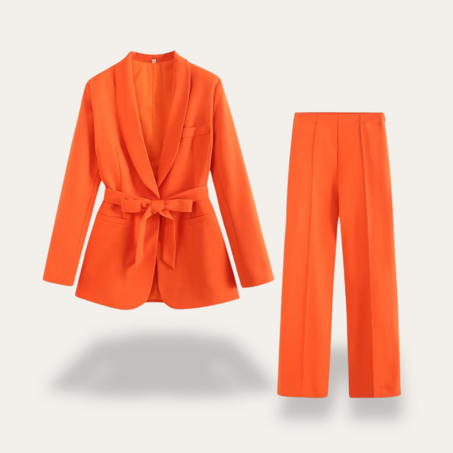 Regine | Women's Belted Blazer and Wide Leg Trouser Two-Piece Set